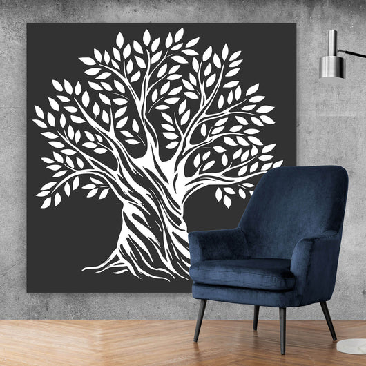 Spannrahmenbild Gezeichneter Olivenbaum Quadrat