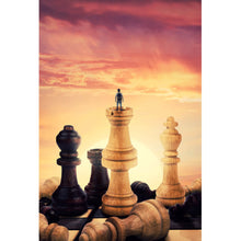 Lade das Bild in den Galerie-Viewer, Spannrahmenbild Gigantische Schachfiguren vor Sonnenaufgang Hochformat
