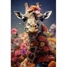 Lade das Bild in den Galerie-Viewer, Leinwandbild Giraffe mit Blüten Hochformat
