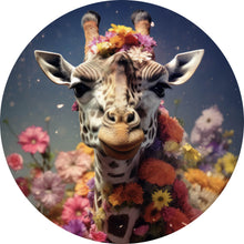 Lade das Bild in den Galerie-Viewer, Aluminiumbild Giraffe mit Blüten Kreis
