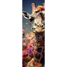Lade das Bild in den Galerie-Viewer, Spannrahmenbild Giraffe mit Blüten Panorama Hoch
