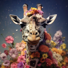 Lade das Bild in den Galerie-Viewer, Aluminiumbild Giraffe mit Blüten Quadrat

