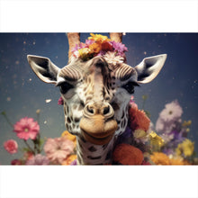 Lade das Bild in den Galerie-Viewer, Aluminiumbild Giraffe mit Blüten Querformat
