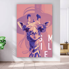 Lade das Bild in den Galerie-Viewer, Aluminiumbild gebürstet Giraffe Smile Modern Art Hochformat
