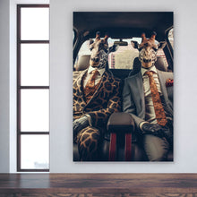 Lade das Bild in den Galerie-Viewer, Leinwandbild Giraffen Duo im Anzug Digital Art Hochformat
