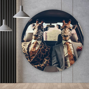 Aluminiumbild Giraffen Duo im Anzug Digital Art Kreis
