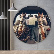 Lade das Bild in den Galerie-Viewer, Aluminiumbild gebürstet Giraffen Duo im Anzug Digital Art Kreis
