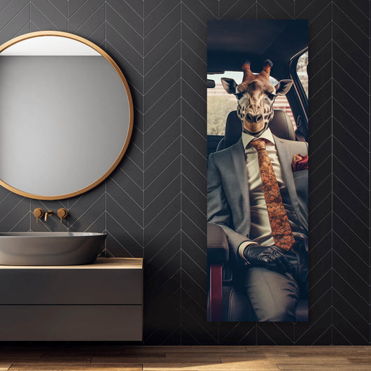 Spannrahmenbild Giraffen Duo im Anzug Digital Art Panorama Hoch