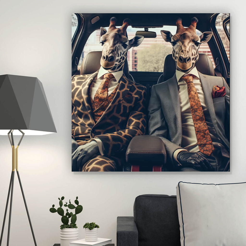 Digial At Leinwandbild Giraffen Duo im Anzug Digital Art im Quadrat ...