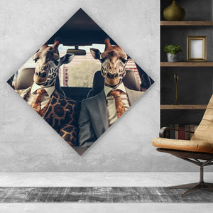 Aluminiumbild Giraffen Duo im Anzug Digital Art Raute