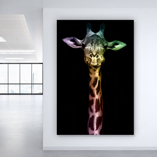 Acrylglasbild Giraffen Portrait auf Schwarz Hochformat