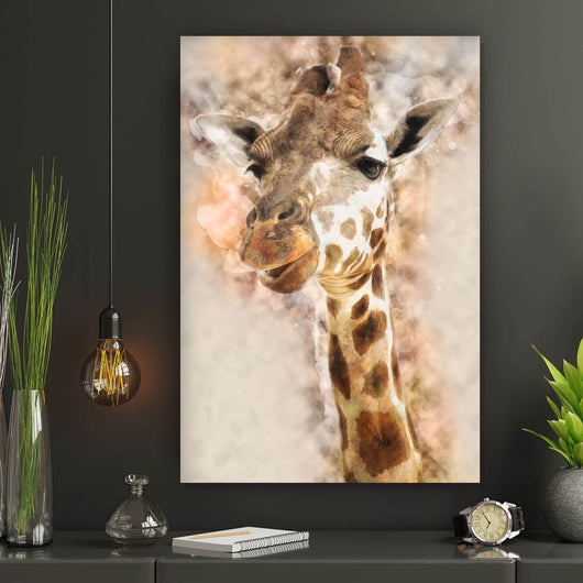 Aluminiumbild gebürstet Giraffen Portrait Hochformat