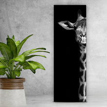Lade das Bild in den Galerie-Viewer, Aluminiumbild gebürstet Giraffenportrait Schwarz-Weiss Panorama Hoch
