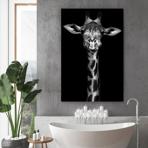 Leinwandbild Giraffenportrait Schwarz-Weiss Hochformat