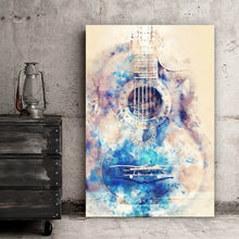 Lade das Bild in den Galerie-Viewer, Spannrahmenbild Gitarre im Aquarell Stil Hochformat
