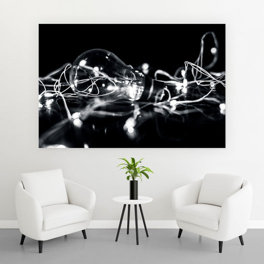 Acrylglasbild Glühbirne Schwarz-Weiß Querformat