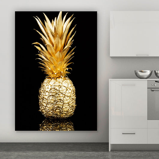 – Ananas Versandkostenfrei & Leinwandbild Wandguru Goldene Aufhängefertig im Hochformat,