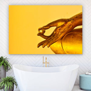 Acrylglasbild Goldene Buddha Hand Querformat