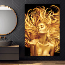 Lade das Bild in den Galerie-Viewer, Aluminiumbild gebürstet Goldene Frau No.1 Hochformat
