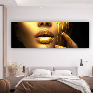 Acrylglasbild Goldene Lippen No.4 Panorama