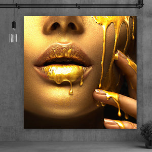 Aluminiumbild Goldene Lippen No.4 Quadrat