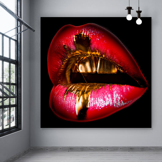 Aluminiumbild Goldene Lippen No. 2 Quadrat
