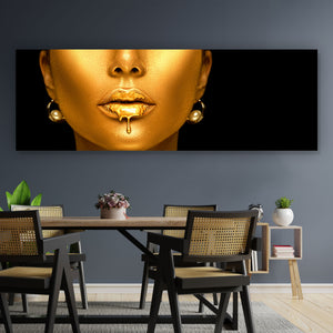Aluminiumbild gebürstet Goldene Lippen No. 3 Panorama