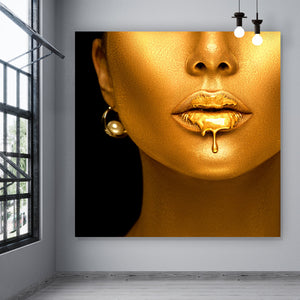 Aluminiumbild Goldene Lippen No. 3 Quadrat