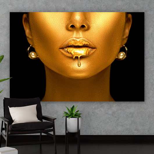 Aluminiumbild Goldene Lippen No. 3 Querformat