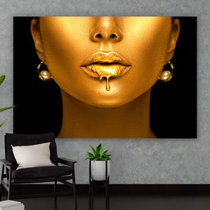 Spannrahmenbild Goldene Lippen No. 3 Querformat