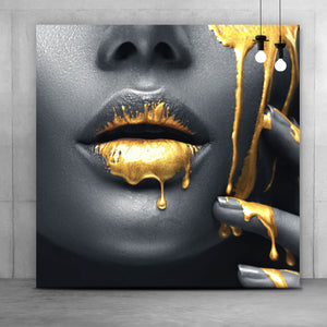 Acrylglasbild Goldene Lippen Quadrat