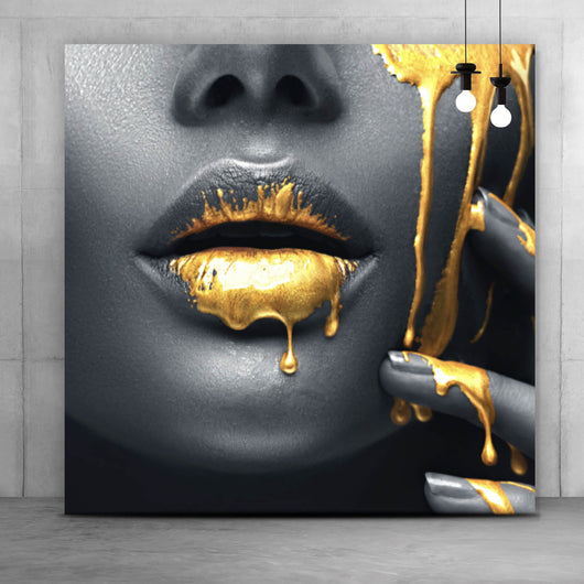 Aluminiumbild gebürstet Goldene Lippen Quadrat