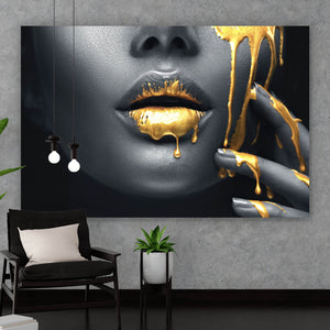 Spannrahmenbild Goldene Lippen Querformat