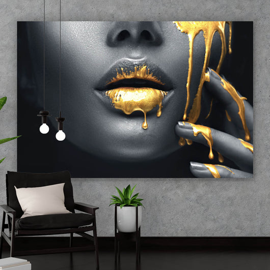 Aluminiumbild Goldene Lippen Querformat
