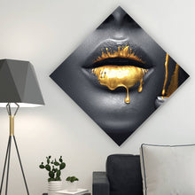 Lade das Bild in den Galerie-Viewer, Aluminiumbild gebürstet Goldene Lippen Raute
