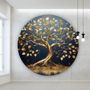 Aluminiumbild Goldener Baum am Wasser Kreis