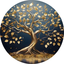 Lade das Bild in den Galerie-Viewer, Aluminiumbild gebürstet Goldener Baum am Wasser Kreis
