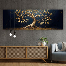 Lade das Bild in den Galerie-Viewer, Leinwandbild Goldener Baum am Wasser Panorama
