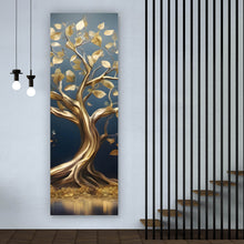 Lade das Bild in den Galerie-Viewer, Aluminiumbild gebürstet Goldener Baum am Wasser Panorama Hoch
