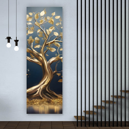 Leinwandbild Goldener Baum am Wasser Panorama Hoch