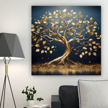 Lade das Bild in den Galerie-Viewer, Aluminiumbild gebürstet Goldener Baum am Wasser Quadrat
