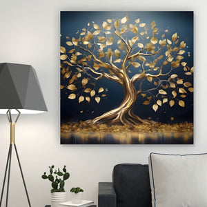 Acrylglasbild Goldener Baum am Wasser Quadrat
