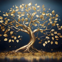 Lade das Bild in den Galerie-Viewer, Aluminiumbild gebürstet Goldener Baum am Wasser Quadrat
