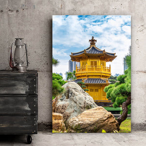 Spannrahmenbild Goldener Pavillion Hongkong Hochformat