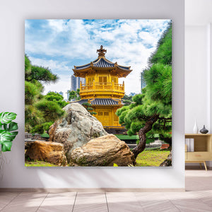 Spannrahmenbild Goldener Pavillion Hongkong Quadrat