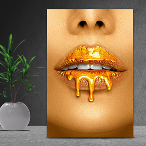 Aluminiumbild gebürstet Goldfarbene Lippen Hochformat