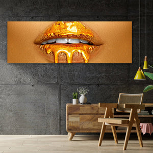 Poster Goldfarbene Lippen Panorama