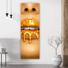 Lade das Bild in den Galerie-Viewer, Acrylglasbild Goldfarbene Lippen Panorama Hoch
