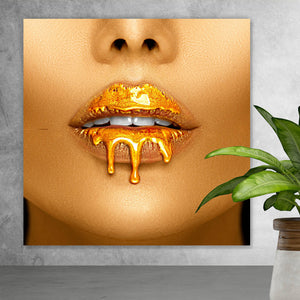 Acrylglasbild Goldfarbene Lippen Quadrat