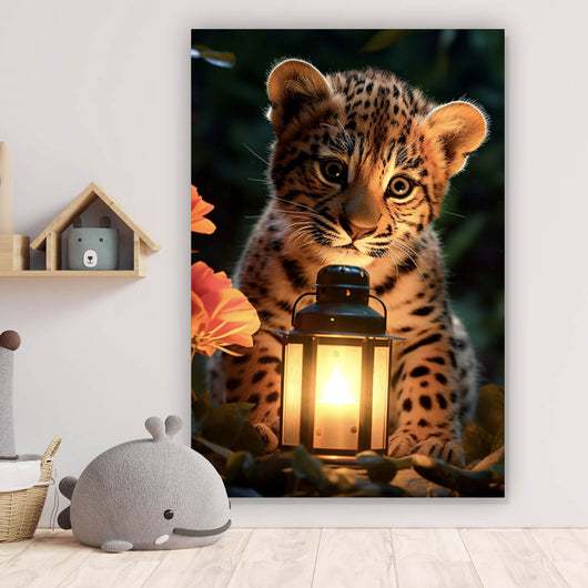 Acrylglasbild Goldiges kleines Leopardenkind Hochformat